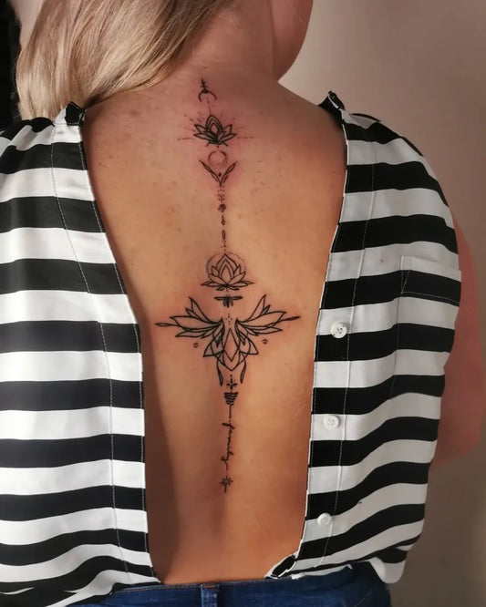 Big Mandala Lotus Mandala on Women Spine Tattoo by @lenkainkart