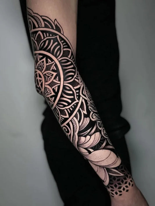 Big Mandala Lotus on Men Arm Sleeve Tattoo by @prime_ink_tattoo_hannover