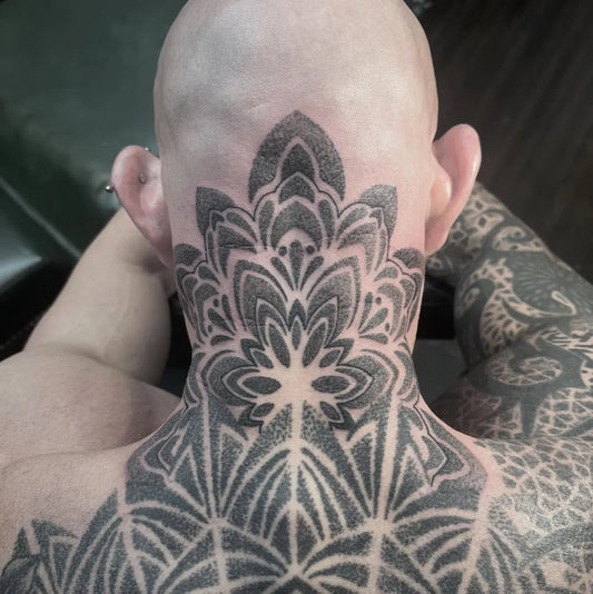 Big Mandala Men Neck Tattoo by @nataliarosebutler