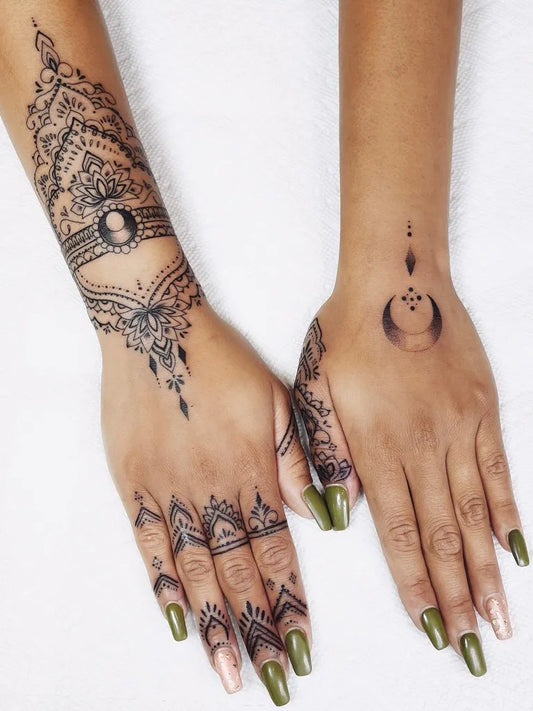 Big Mandala Moon on Women Arms Tattoo by @anais_chabane