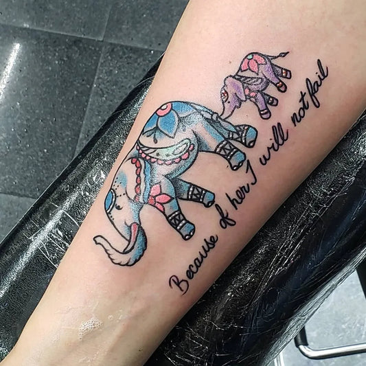 Big Mandala Mother and Baby Elephant on Women Leg Tattoo by @unhinged_toys