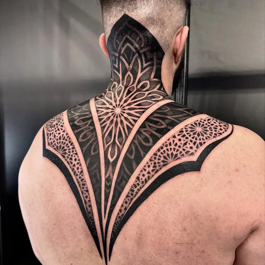 Big Mandala Neck on Men Back Tattoo by @noomitattoo