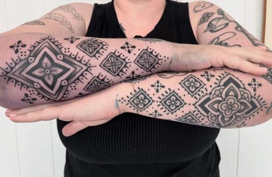 Big Mandala Pattern on Women Forearm Tattoo by @estelletattoos