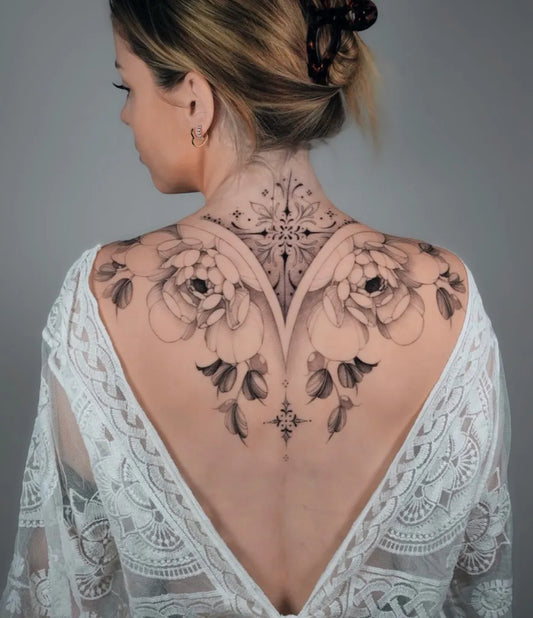 Big Mandala Roses on Women Back Tattoo by @peaudvoyou_