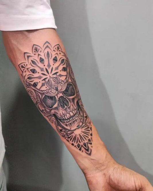 Big Mandala Skull on Men Forearm Tattoo by @mahanta_artlifestyle