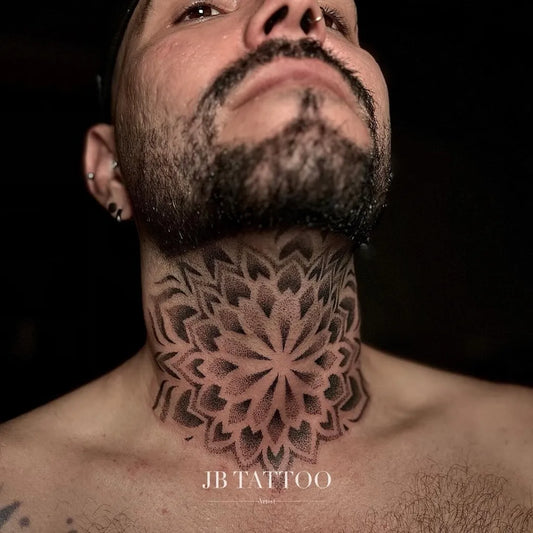 Big Mandala Tattoo on Men Throat by @jb._.tattoo