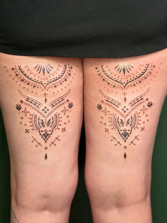 Big Mandala Wings on Women Thigh Tattoo by @lanisdi