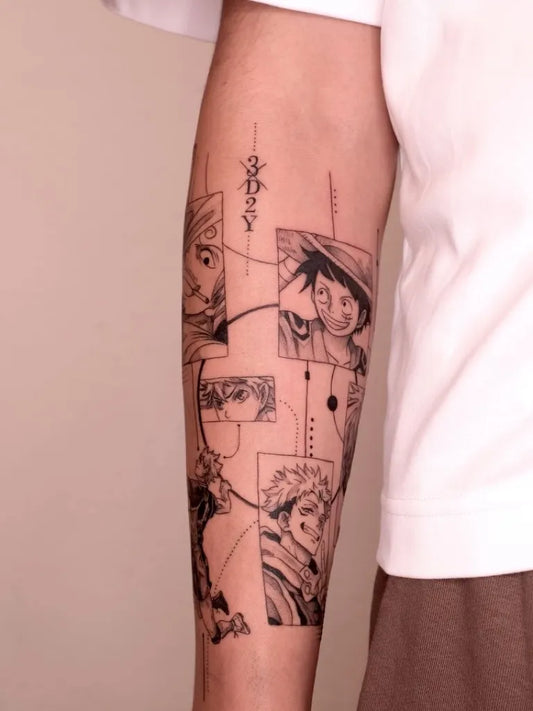Big Manga One Piece Characters on Men Arm Tattoo by @javisan_tattoos