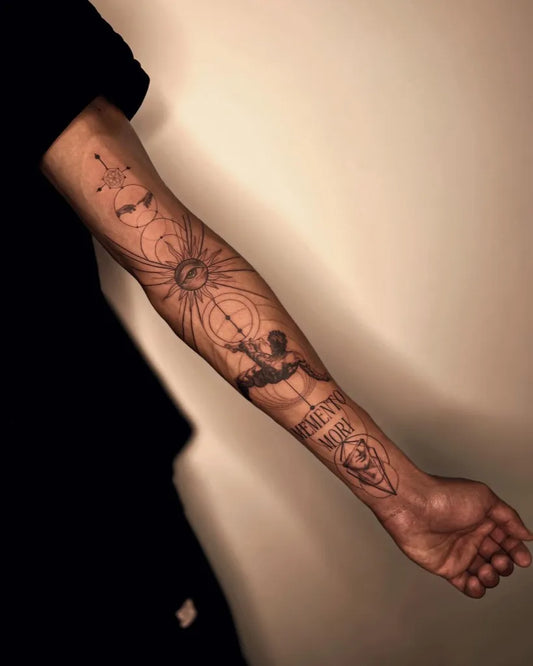 Big Memento Mori Armor Angel on Men Arm Tattoo by @cassio.veloso.tattoo