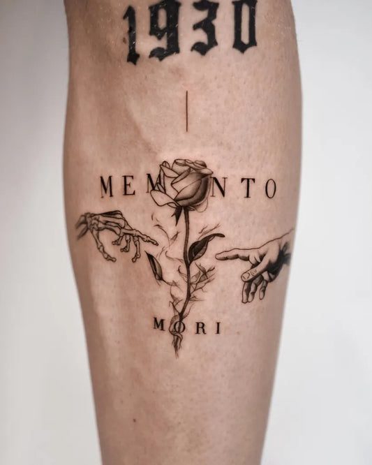 Big Micro Realism Rose with Hands on Women Leg Tattoo by @architex_tattoo