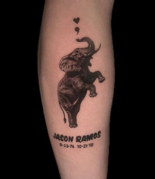 Big Minimalist Elephant Semicolon Memorial on Men Arm Tattoo by @reggietherascal13