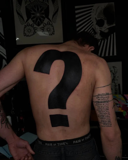 Big Minimalist Question Mark on Men Back Tattoo by @jblackink__