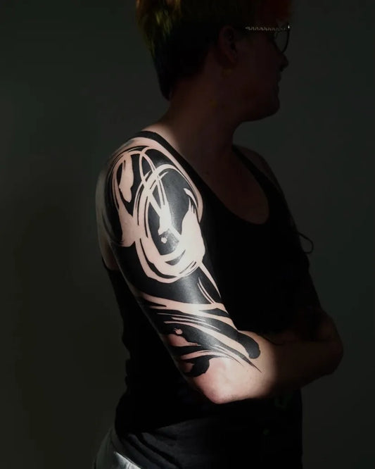 Big Negative Space Abstract Swirls Tattoo on Women Shoulder by @reina.asami