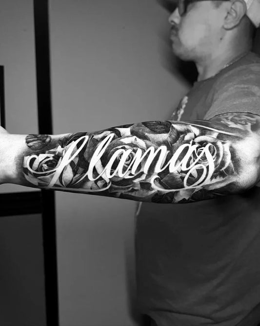 Big Negative Space Flamandas Tattoo on Men Arm by @reyr1tattoo