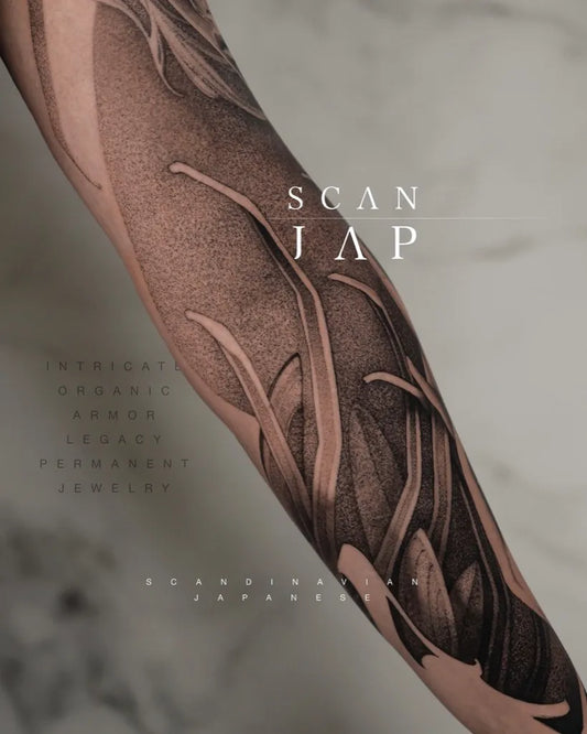 Big Negative Space Grass Tattoo on Men Arm by @alcaninetattoo