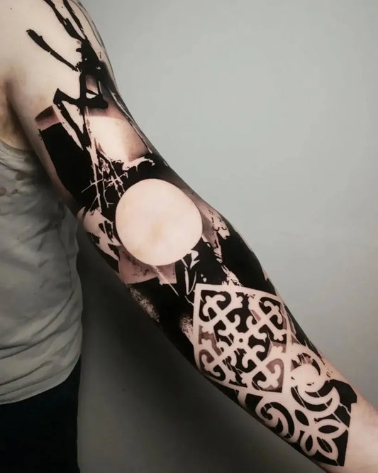 Big Negative Space Skeletal Branches Floral Mandala Tattoo on Men Arm by @7linestattoo