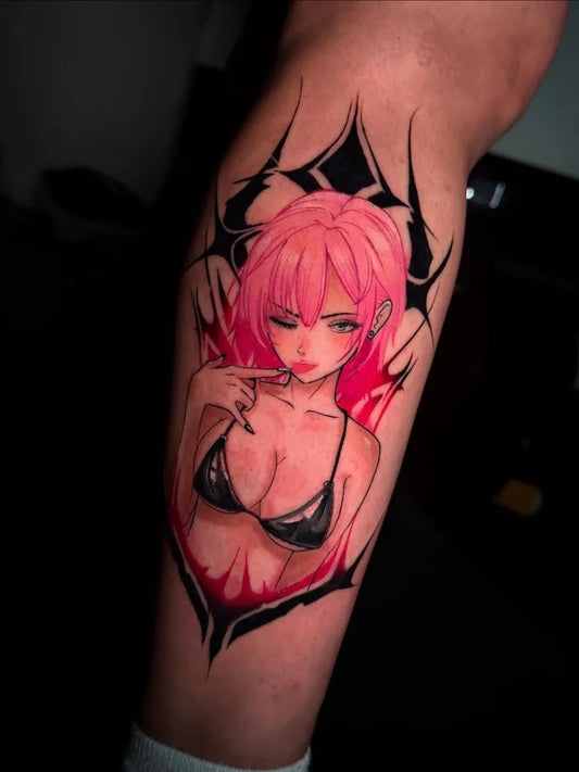 Big Neo Traditional Anime Girl on Men Arm Tattoo by @angelldef