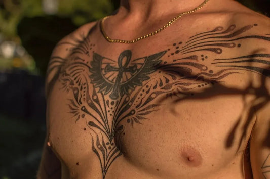 Big Neo Traditional Ankh Wings on Men Chest Tattoo by @toraki