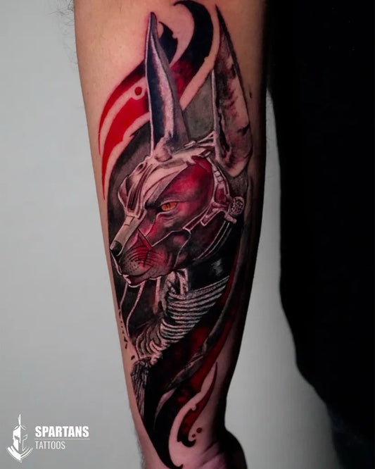 Big Neo Traditional Anubis Tattoo on Men Arm by @spartans_tattoos
