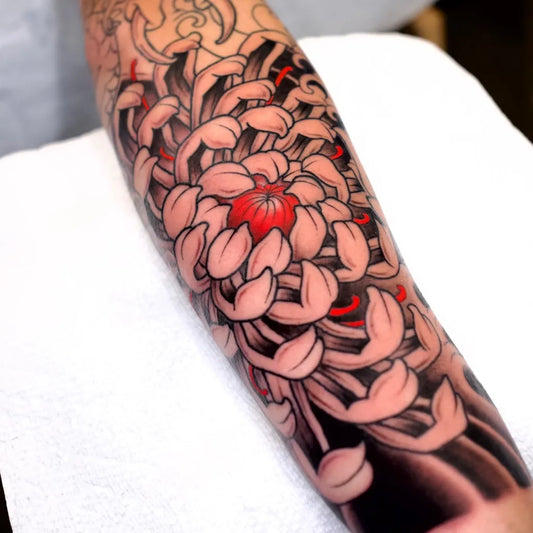 Big Neo Traditional Chrysanthemum on Men Arm Tattoo by @coztic_tatt