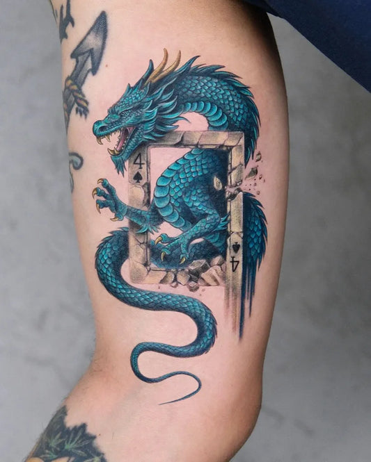 Big Neo Traditional DragonFrame on Men Arm Tattoo by @gokceozaslan