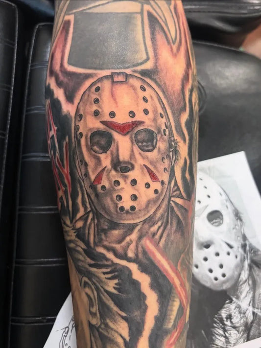 Big Neo Traditional Jason Mask Horror Tattoo on Men Arm by @shay4545