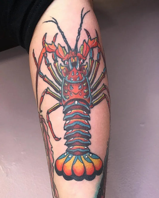 Big Neo Traditional Lobster Nautical Tattoo on Women Thigh by @xcoralxcoralx
