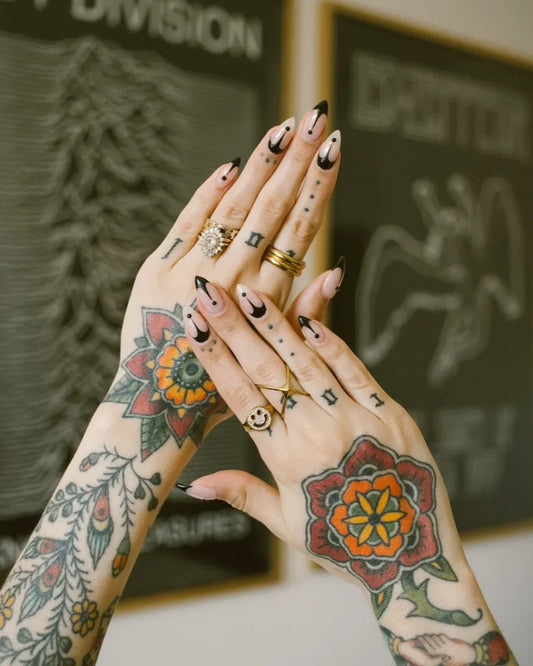 Big Neo Traditional Mandala and Floral Designs on Women Hands Tattoo by @jordanorion