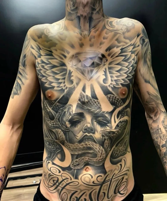 Big Neo Traditional Medusa on Men Chest Tattoo by @brockprentice