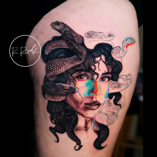 Big Neo Traditional Medusa on Women Arm Tattoo by @remedyrook