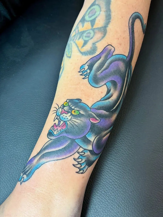 Big Neo Traditional Panther Tattoo on Women Arm by @richiestutler
