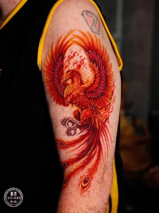 Big Neo Traditional Phoenix on Men Arm Tattoo by @iritattoohoian