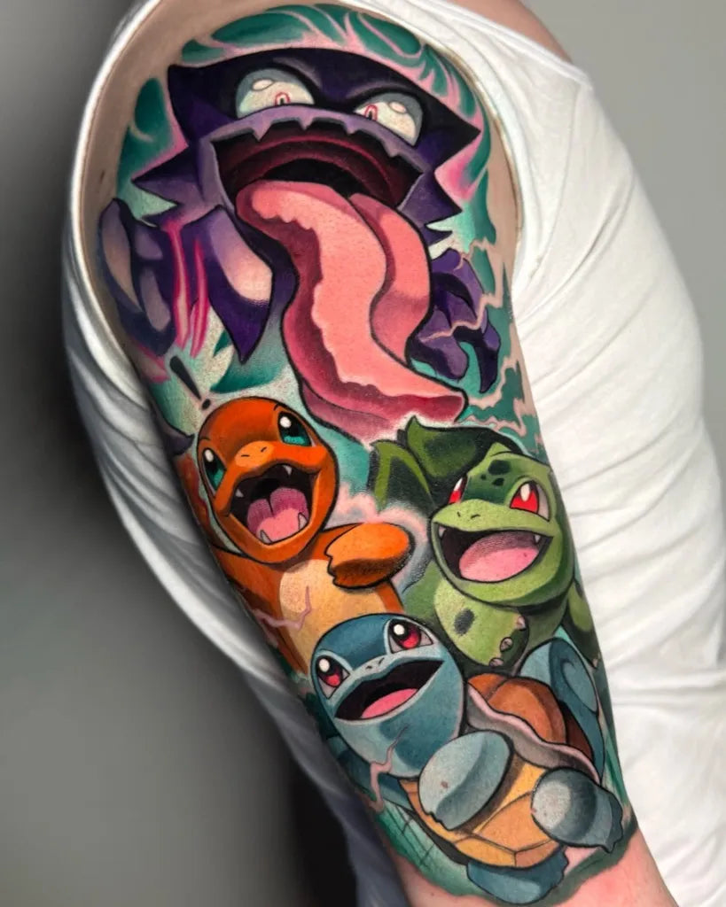 Big Neo Traditional Pokemon Group Tattoo on Men Arm by @matsy__