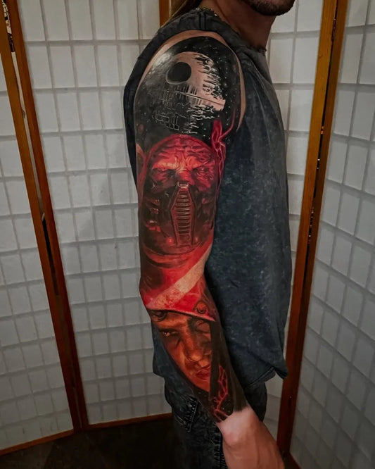 Big Neo Traditional Star Wars Darth Vader and Yin Yang Tattoo on Men Arm by @theartoforiginalpete