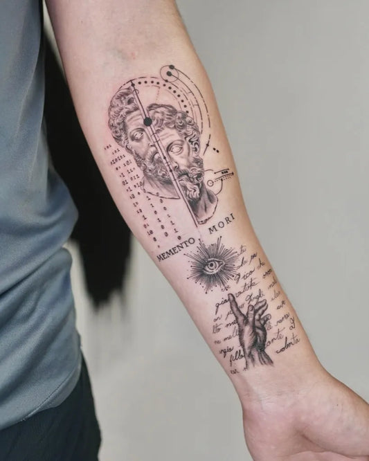 Big Neoclassical ArmillarySphereHandSun on Men Forearm Tattoo by @creativewolftattoo