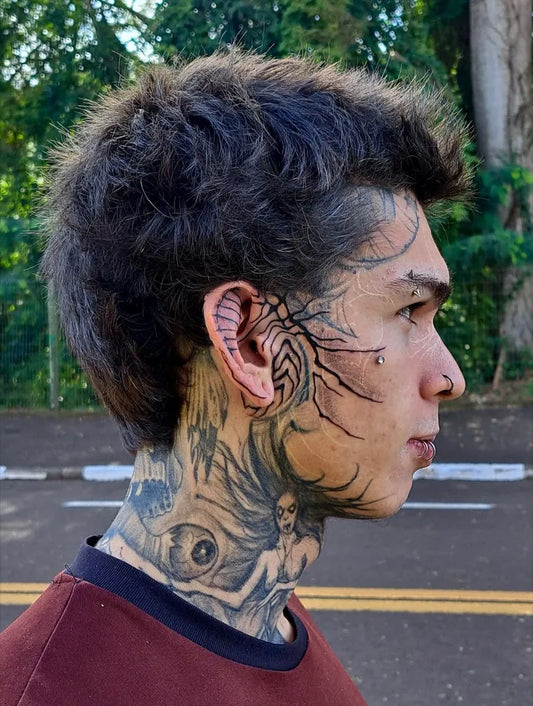 Big Neotraditional Dragon and Medusa on Men Face Tattoo by @murilin_tatto