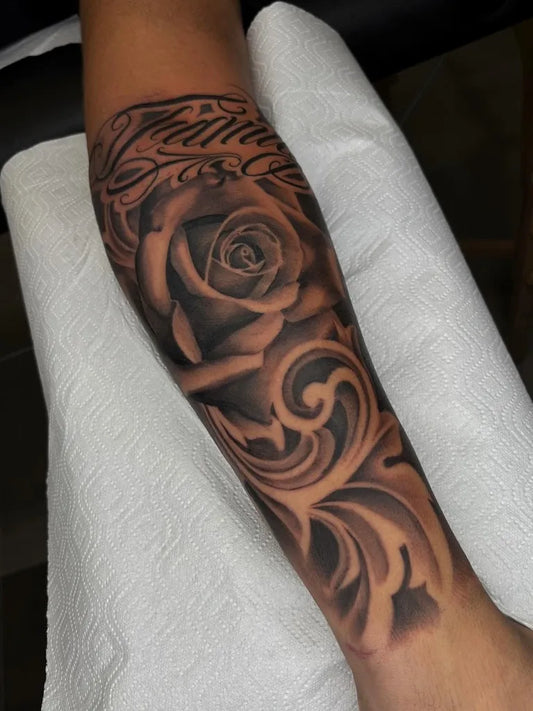 Big Neotraditional Rose Vines on Men Arm Tattoo by @ivan.gi.tattooer