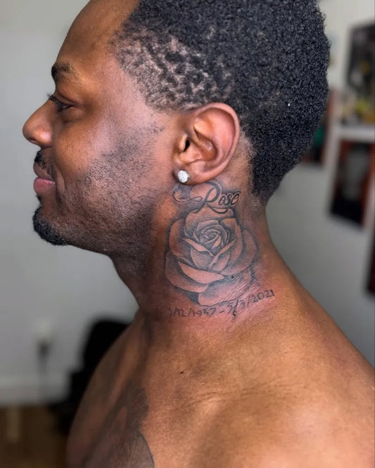 Big Neotraditional Rose on Men Neck Tattoo by @ink_immortal