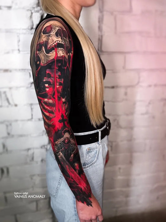 Big Neotraditional SkeletonRibCage on Women Arm Tattoo by @tattoosfolder