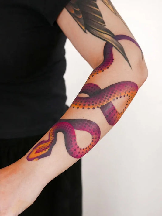 Big Neotraditional Snake on Women Arm Tattoo by @mavka_tattoo
