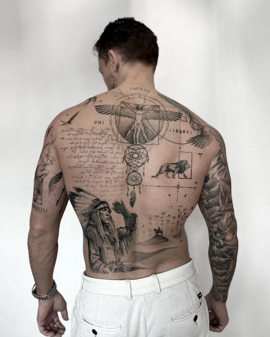 Big Neotribal DaVinciDreamcatcherEagle on Men Back Tattoo by @robb.tattoo