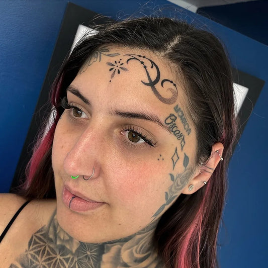 Big Neotribal Floral Mandala on Women Face Tattoo by @lauren.ansbro.tattoos