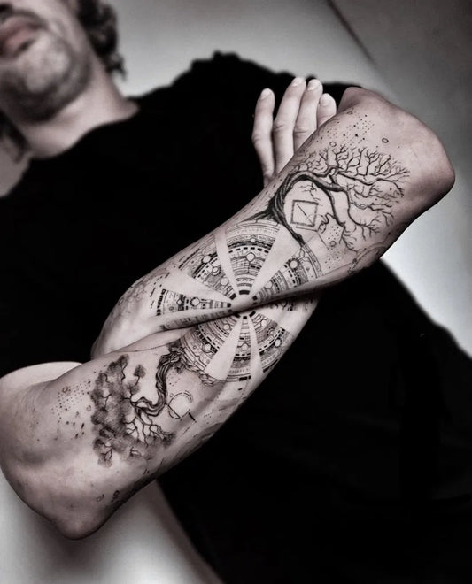 Big Neotribal Tree and Mandala on Men Arm Tattoo by @equilattera