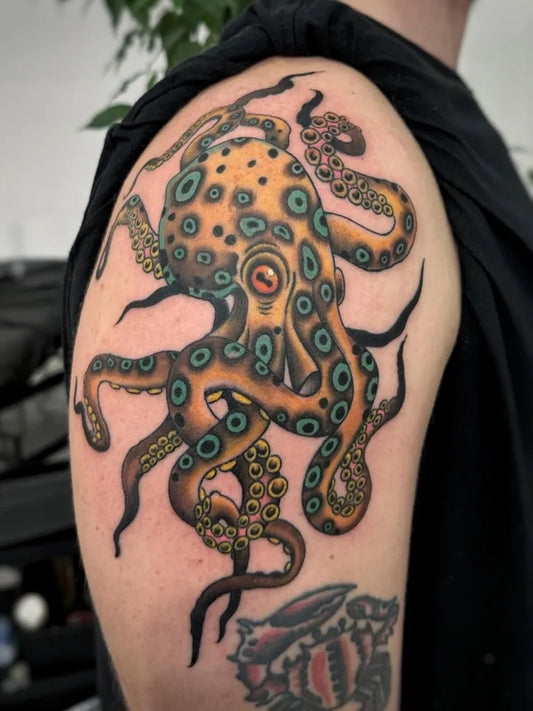 Big New School Octopus Tattoo on Men Shoulder by @danovictattoo