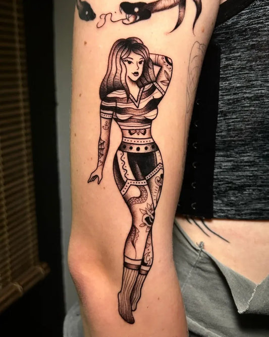 Big New School Pin Up Girl Tattoo on Women Arm by @fulvioborsanitattoo
