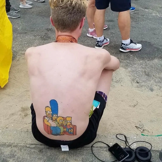 Big New School Simpsons Family Tattoo on Men Lower Back by @chris51official