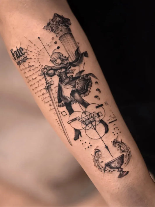 Big Nier Automata Inspired Female Character on Women Arm Tattoo by @kimi_tattooist