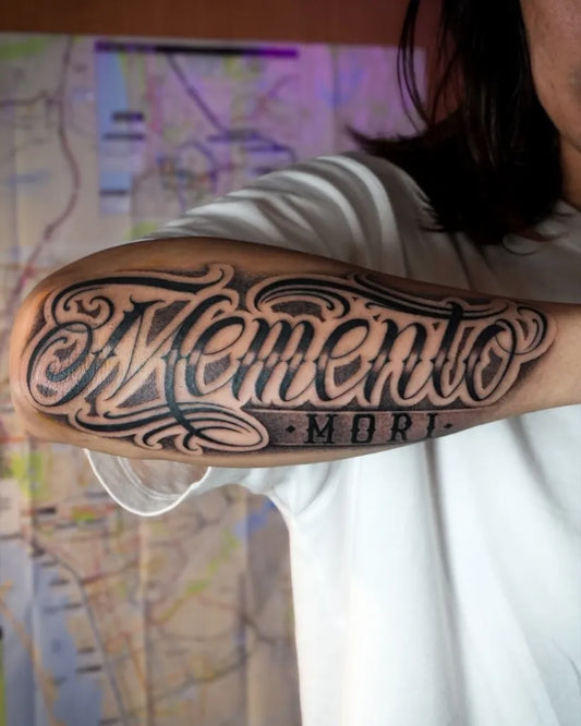 Big Old School Memento Mori on Men Arm Tattoo by @kenken_190836