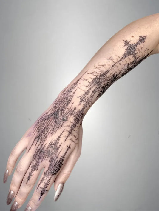Big Ornamental Tree Branches Tattoo on Women Arm by @shadows_of_melancholy