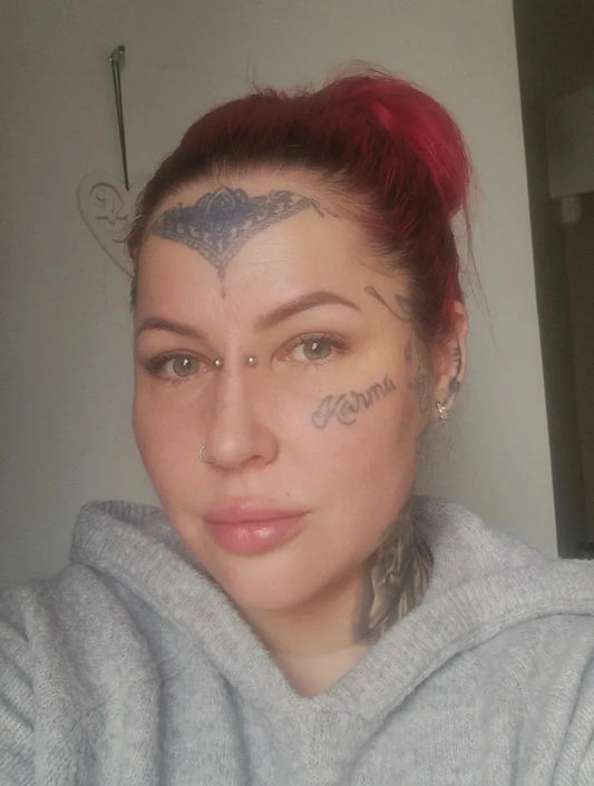 Big Ornate Forehead Design on Women Face Tattoo by @nanniinah
